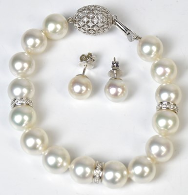 Lot 848 - A pearl bracelet, with 18ct white gold details...