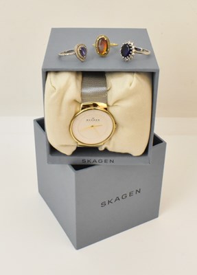 Lot 901 - A lady's dress watch with gold plated head and...