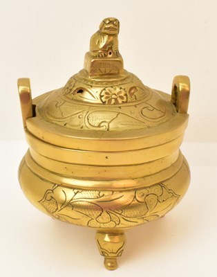 Lot 204 - An early 20th century Chinese brass censer...