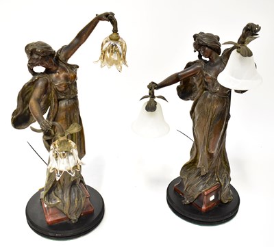 Lot 86 - A large pair of painted spelter figural table...
