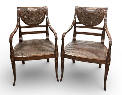 Lot 75 - A pair of reproduction mahogany hand painted...