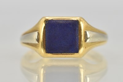 Lot 1205 - An 18ct yellow gold lapis lazuli set signet...