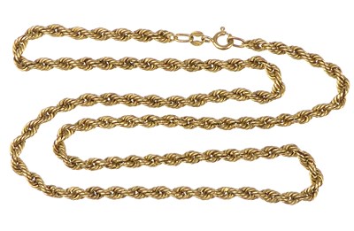 Lot 1011 - A 9ct gold rope twist necklace with hoop clasp,...