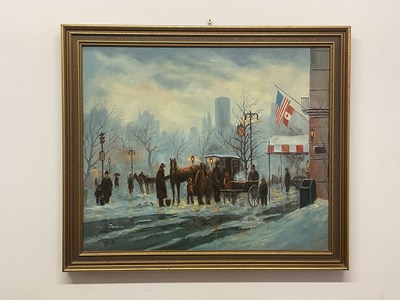 Lot 299 - JOURCIN; oil on canvas depicting a New York...