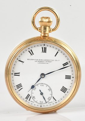 Lot 1132 - A 9ct yellow gold crown wind open faced pocket...