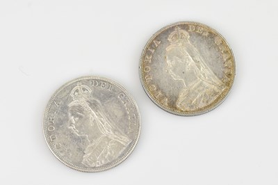Lot 605 - Two Victorian double florins, 1887 and 1888.