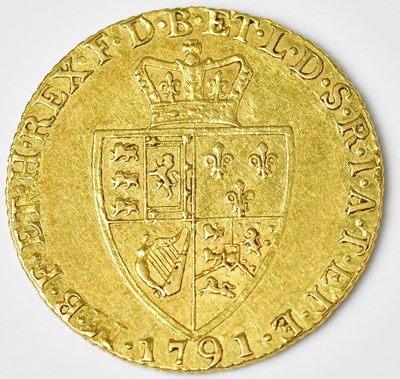 Lot 580 - A George III spade guinea, fifth head, 1791,...