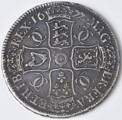 Lot 592 - A Charles II silver crown, 1677, approx. 29.5g....