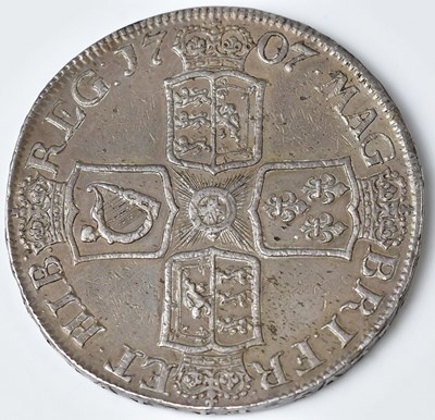 Lot 597 - A Queen Anne silver crown, 1707, approx. 30g....