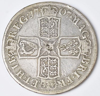 Lot 598 - A Queen Anne silver half-crown, 1707, approx....