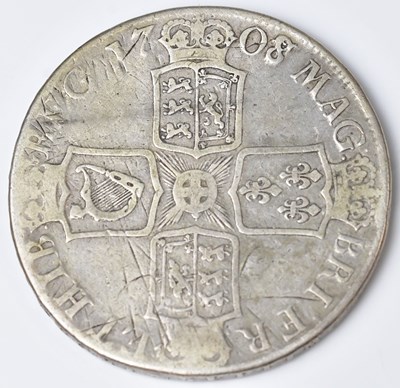 Lot 599 - A Queen Anne silver crown, 1708, approx. 29.7g....