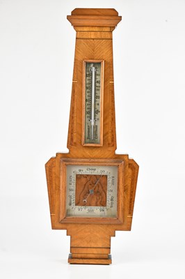 Lot 1318 - An Art Deco inlaid walnut barometer, 58cm.