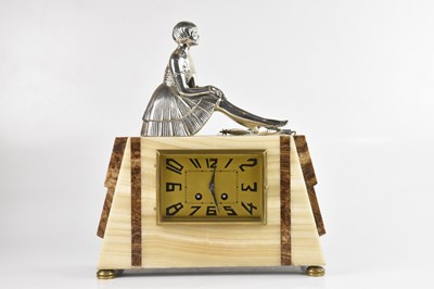 Lot 1171 - An Art Deco marble mantel clock, with silvered...