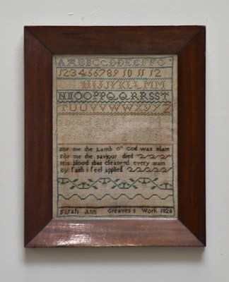 Lot 1339 - A 19th century sampler by Sarah Ann Greaves,...