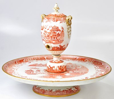 Lot 180 - SPODE; an orange Willow pattern tea/coffee urn...