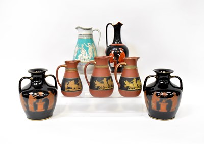Lot 628 - Seven Etruscan-style vases to include a pair...