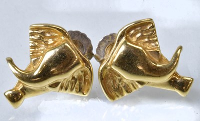 Lot 839 - A pair of yellow metal stud earrings in the...
