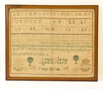 Lot 360 - A Victorian sampler by Annie Clamp, aged 10...