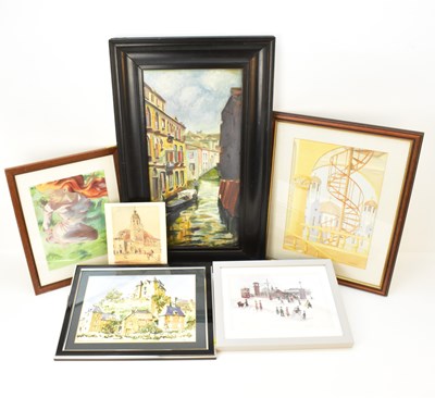 Lot 407 - Six various paintings comprising an oil on...