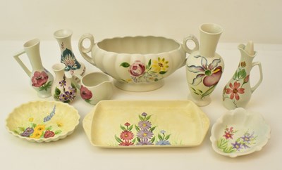 Lot 171 - Ten items of hand overpainted pottery...