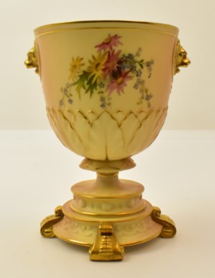 Lot 149 - ROYAL WORCESTER; a blush ivory chalice, hand...
