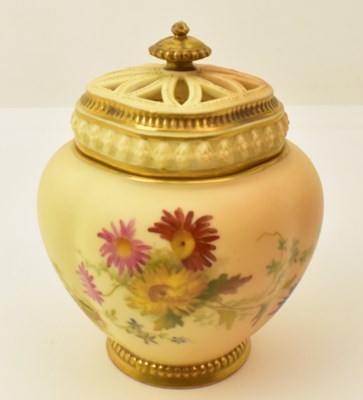 Lot 150 - ROYAL WORCESTER; a blush ivory pot pourri jar...