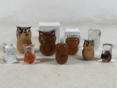 Lot 170 - LANGHAM GLASS; nine figures of owls, all of...