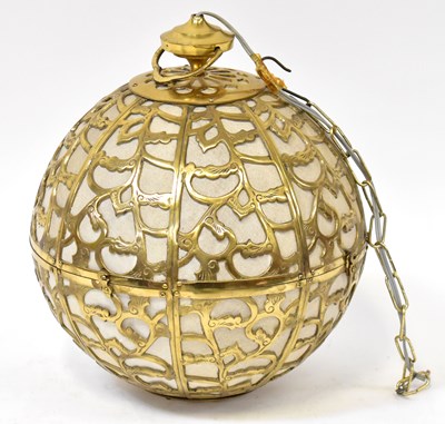 Lot 96 - A Japanese polished brass pierced ceiling lamp,...