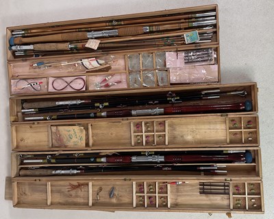 Lot 102 - PIGEON; three Japanese cased fishing rods and...