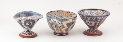 Lot 453 - MORGEN HALL (1960-2016); a trio of tin-glazed...