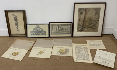 Lot 305 - G W DIX; pencil drawings of carvings by Frank...