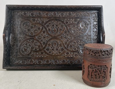 Lot 131 - A small bamboo brush pot decorated with...