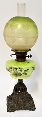 Lot 92 - A Victorian oil lamp with frosted etched shade,...