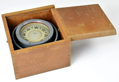 Lot 491 - A gimbal mounted marine compass in fitted case,...