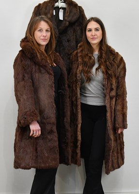 Lot 1369 - Three full-length red brown rabbit fur coats (3).