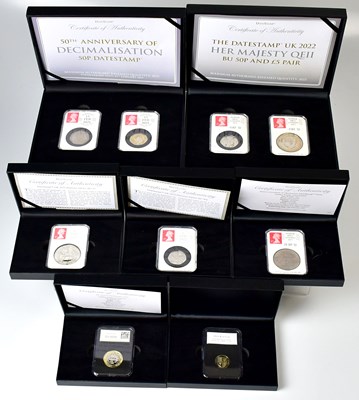 Lot 642 - DATESTAMP; seven encapsulated coins,...