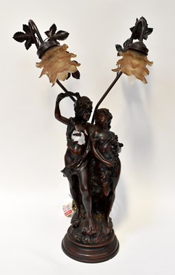 Lot 85 - A large painted metal figural two-branch table...