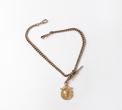 Lot 1091 - A 9ct rose gold watch chain with T-bar and a...