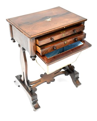 Lot 87 - A 19th rosewood sewing table, with pair of...