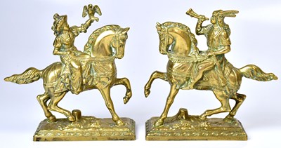 Lot 269 - A pair of brass figures on horseback, the lady...