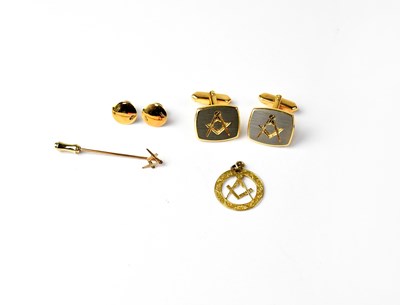 Lot 1050 - A pair of 9ct yellow gold collar studs, a 9ct...