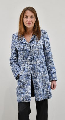 Lot 1397 - CAROLINE CHARLES; a blue, cream and navy...