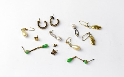 Lot 1044 - Various yellow metal and gold earrings to...