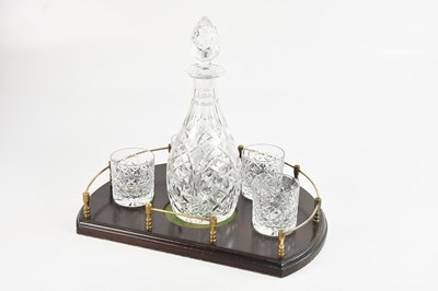 Lot 1218 - A mahogany galleried tray with a cut glass...