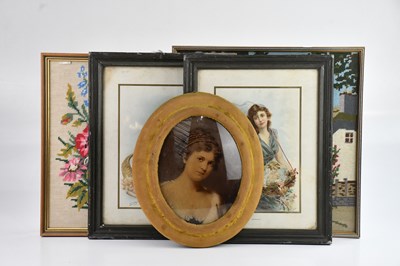 Lot 1239 - Two framed needleworks, together with two...