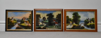 Lot 1782 - Three reverse paintings on glass, each of...