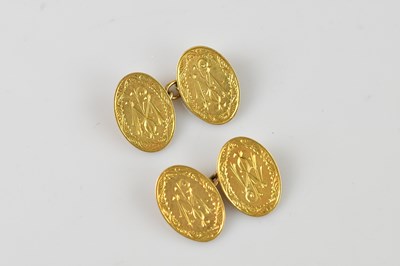 Lot 220 - A pair of 18ct yellow gold cufflinks with...