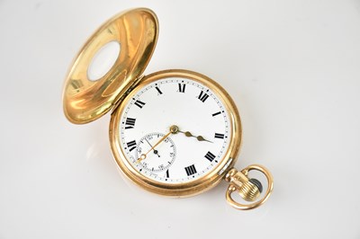 Lot 1128 - A 15ct yellow gold crown wind half hunter...