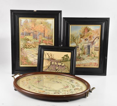 Lot 1240 - An oval mahogany tea tray with glazed...