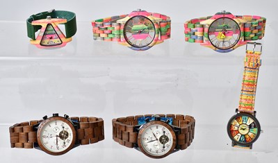Lot 904 - Six boxed watches, to include two Vicvs wood...
